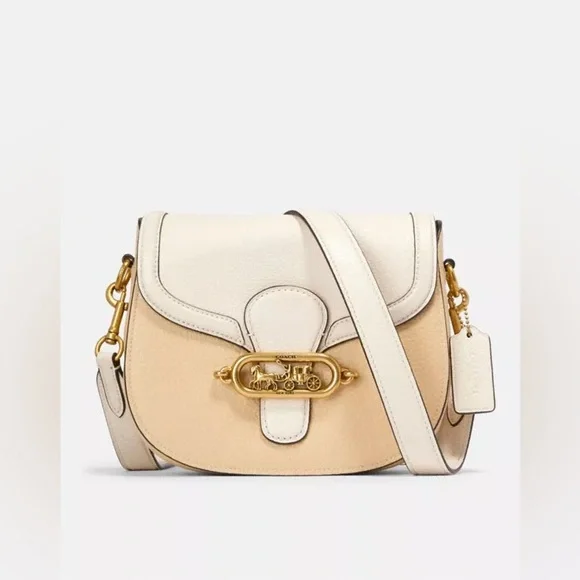 Coach Jade Saddle Bag In Colorblock. Cream Crossbody Bag with Gold Hardware - Picture 1 of 13